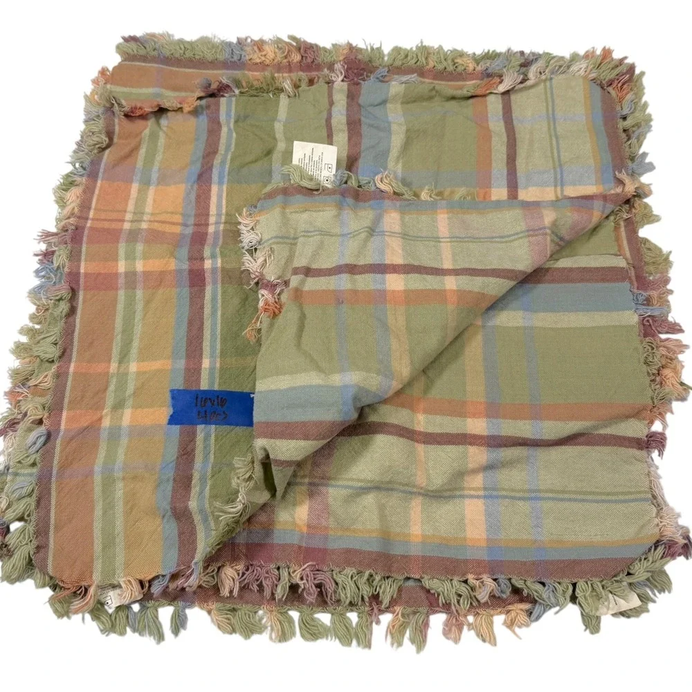 16x16 Multicolor Plaid Napkin Set 4pc Fringed Cotton Farmhouse Boho Cottage